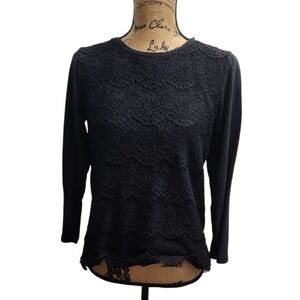 J. Crew Lace Top Long Sleeve Black Blouse Elegant Party‎ Casual Size Medium